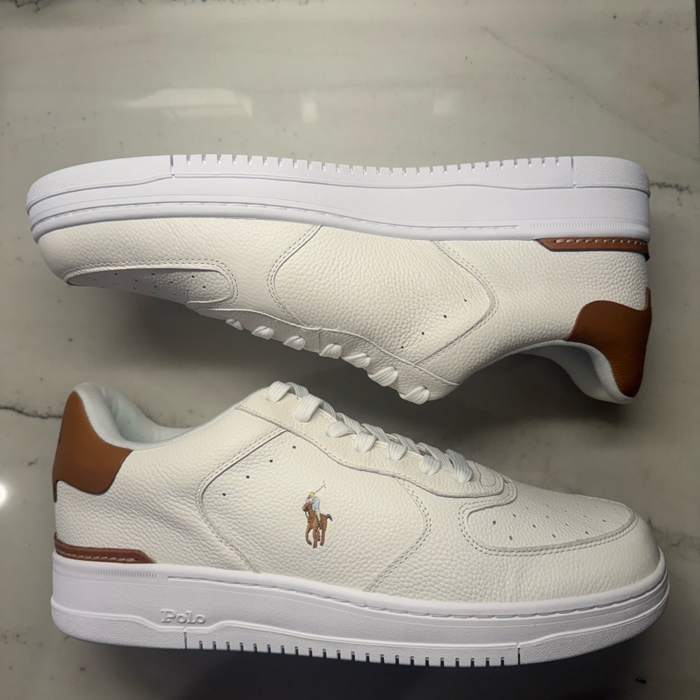 Polo by Ralph Lauren White and Brown Men's Sneakers sz 13